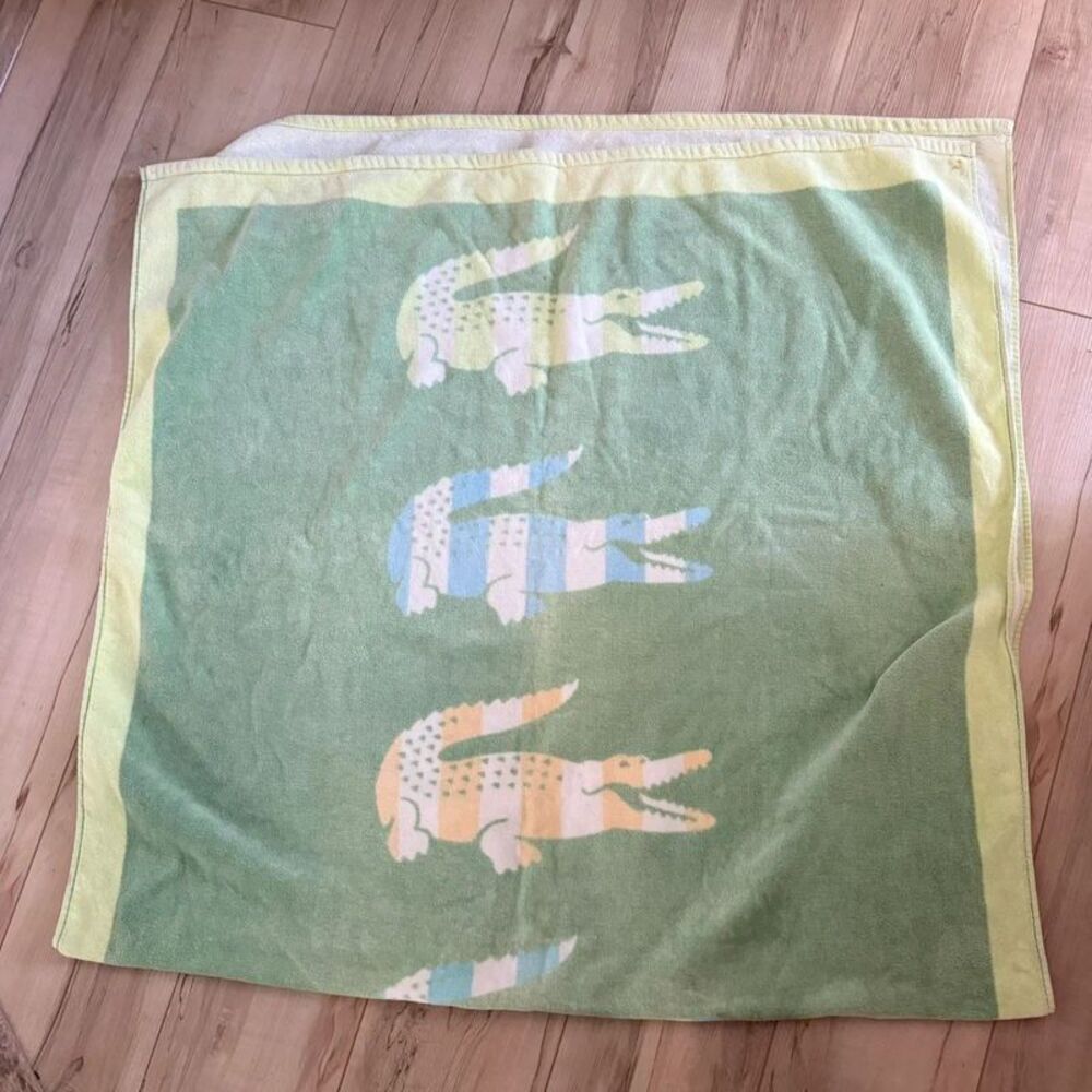 Lacoste Izod Beach Towel Authentic 100% Cotton Large Striped Alligator Logos